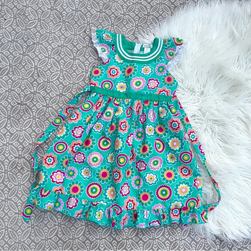 Girls Green Floral Spring Dress Littoe Potatoes 6X
